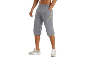 KEFITEVD Męskie spodnie outdoorowe 3/4, szybkoschnące, z wieloma kieszeniami, spodnie trekkingowe, elastyczne spodnie rowerowe Capri, lekkie, oddychające, letnie szorty