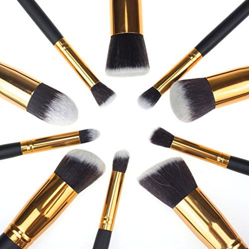 Feng 10PCS Cosmetic Makeup Brush Brushes Set Foundation Powder Eyeshadow (Gold)