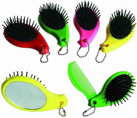 Bright and Funky Pink Compact Hairbrush with Integrated Comb &amp; Mirror - Women Women Lady Girls Teenagers Teenage Girl For Her Top Selling Health &amp; Beauty Pamper Essential Face Facial Care Travel Handbag Holiday Bag / Make Up Bag Accessory - Xmas Christmas Birthday Wedding Anniversary Present Gift Idea - One Supplied