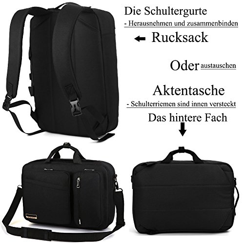 SOCKO 17,3 Zoll Mehrzweck Laptop Rucksäcke Reiserucksack Wanderrucksäcke College Studenten Rucksack Business Henkeltasche Aktentasche Schultertasche Umhängetasche mit Griffe und Tragriemen für 17 – 17,3 Zoll Laptop/ Notebook / Macbook Computer,Schwarz-Schwarz - 5