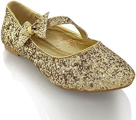 ESSEX GLAMWomens Flat Bridal Shoes Ballet Ladies Slip On Ballerina Dolly Bow Glitter Bridesmaid Pumps Size 3-9