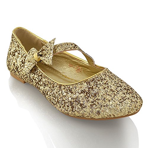 ESSEX GLAMWomens Flat Bridal Shoes Ballet Ladies Slip On Ballerina Dolly Bow Glitter Bridesmaid Pumps Size 3-9