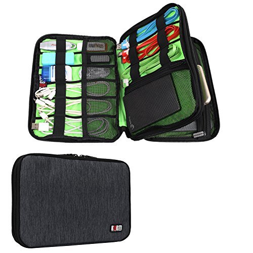 BUBM Universale Reisetasche Organiser Praktische Handtasche mit Doppelschicht für Elektronisches Zubehör/Ladegrät (Mittel, Schwarz)
