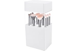 Seahelms Uchwyt na pędzle do makijażu z pokrywką, przezroczysty organizer na pędzle do makijażu, pyłoszczelny organizer na pędzle kosmetyczne, pudełko do przechowywania, pojemniki na pędzle do makijażu z silikonową antresolą (biały)