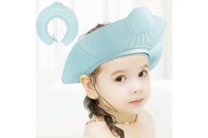 EMTSEB Baby Shower Cap Bath Visor Protection Silicone Adjustable Safe Shower Bathing Cap for Infants Toddler Baby Kids Children (6 Months-12 Years old/36-58cm, Haze Blue Jellyfish)