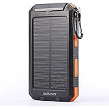 Soluser 10000mAh Portable Solar Charger External Backup Battery Pack Charger, IP67 Water-Resistant 2 USB Ports Solar Power Bank Phone Charger with 2LED Flashlight, Carabineer and Compass