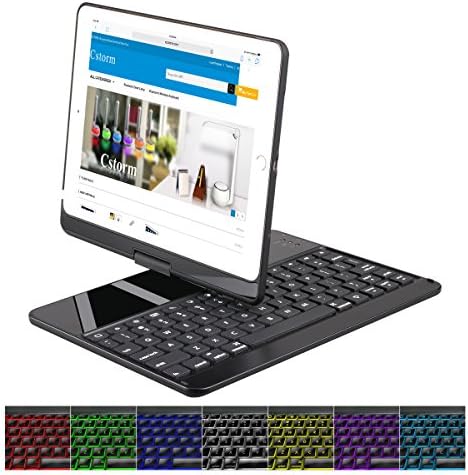 Cstorm 9.7" New iPad 2017 Bluetooth Wireless Smart Keyboard Case 7 Color LED Backlit Ultra Thin Auto Sleep Wake up 360 Rotatable Stand Folio Protective Dust-proof Cover for iPad Air Air2 Pro9.7