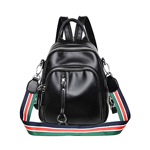 Preisvergleich Produktbild Damen Freizeit Leder Rucksack Multifunktions Anti-diebstahl Rucksäcke mit Headset Loch Abnehmbarem Schultergurt Umhängetaschen Daypacks,Schwarz