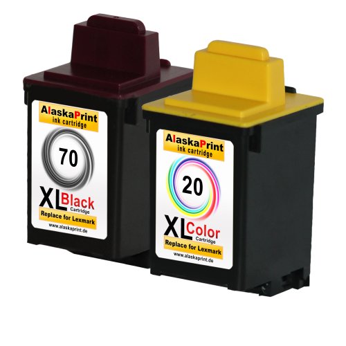 Premium 2er Set Kompatible Druckerpatronen Als Ersatz für Lexmark 70 XL + 20 XL Tintenpatrone (Schwarz , Farbig) 70+20-lex