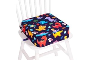 TOTIDYH Rehausseur Chaise Enfant Portable RéHausseurs AntidéRapant Rehausseur De Chaise Bebe Coussin Rehausseur Chaise Enfant RéHausseur Enfants Chaise avec 2 Ceintures De SéCurité(Bleu Dinosaure)
