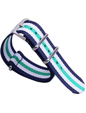 14mm dunkelblau / weiß / grün einfache Freizeit preppy NATO Stil Nylon Uhr für Mädchen Bandbügel Ersatz