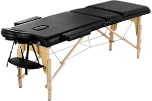 Yaheetech Table de Massage Pliable Lit de Massage 3 Zones Professionnelle Portable Charge 250 kg Hauteur réglable 213 x 80 cm en Bois de hêtre Noir