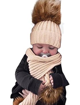 OverDose Nette Baby Kids Hut Warm Strick Woolen Ball Cap Hüte Mützen + Schal Keep Warm Set