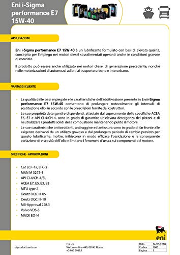 ENI-AGIP Aceite Camion i-Sigma Performance E7 15w40 20Ltrs