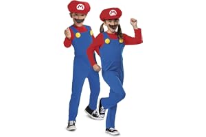 Förklädnad Nintendo Super Mario Mario Jumpsuit för barn, officiellt licensierad, inkluderar Mario-hatt, Mario-maskeradklänning för barn, overall och mustasch, åldrarna 3-4, 7-8