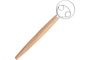 ihohi Danish Dough Whisk, 13 Inch Long Wooden Handle 304 Stainless Steel Dutch Bread Whisk Suitable for Baking in The Kitchen for Dough Bread Cake Pizza and Biscuits