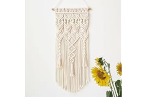 Daover Macrame Wall Hanging, Bohemian Handwoven Wall Tapestry, Solid Color Tassel Woven Wall Hanging Tapestry, Modern Art Wall Decor For Home Living Room Bedroom Background Wall