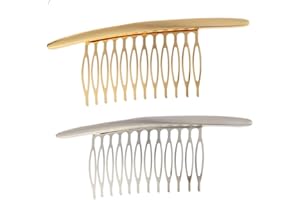 QUUPY Lot de 2 peignes à cheveux incurvés en alliage de 10,9 cm pour femme (doré + argenté)