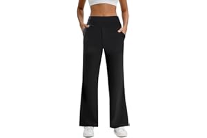 LANCRY Black Trousers Women Ladies Trousers Elasticated Waist Wide Leg Joggers for Women UK Straight Leg Casual Stretch Smart Black Office Work Trouser Yoga Pants