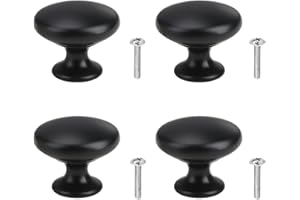 WITWAR 4 Black Cabinet Door Knobs, Cupboard Door Handles Polished Chrome Hardware Round Mushroom Door Pull Handle Knob with 4 Screws for Cabinet Wardrobe Drawer Bedroom Bathroom Racks Furniture (30mm)