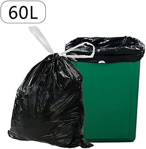 Dynko 60L Drawstring Bin Liners, Black, 80 Bags