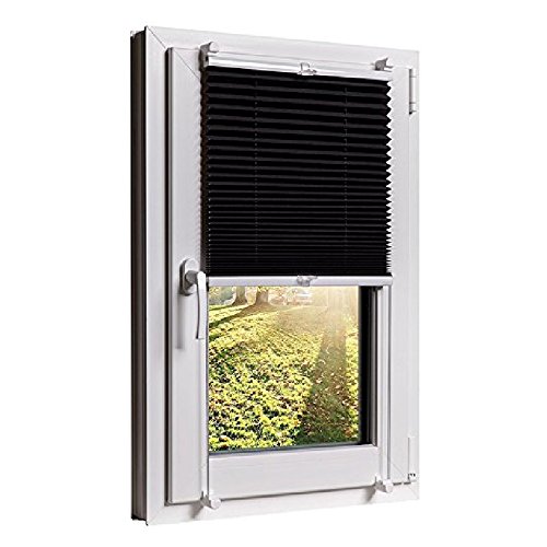 Plissee Klemmfix 3 Farben wählbar Jalousie ohne Bohren Faltrollo Vorhang, Größen Wählbar – Sonnenschutzrollo für Fenster Tür, Fensterrollo, Gardinen – Schwarz 100cm x 130cm - 3