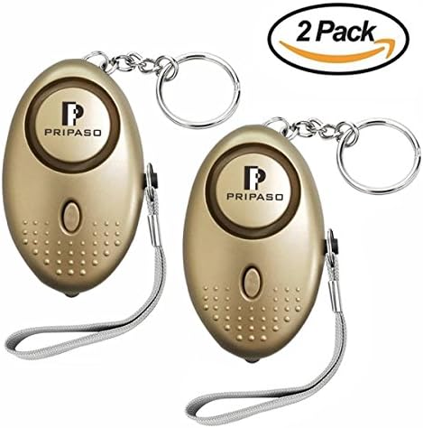 Pripaso Emergency Personal Alarm, 130DB Personal Security Alarm Keychain with LED Flashlight Portable Safety Alarm for Women Children Shopping Traveling Jogging, as a Bag Decoration (2Pack Gold)
