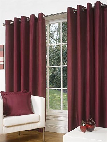 Luxury Faux Silk Slubbed Wine Eyelet Fully Lined Ready-made Curtains Pair 66x90in (167x225cm)