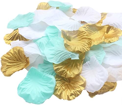 900 Pack Mint Green Gold White Rose Petals Artificial Flower for Wedding Aisle Brridal Shower Birthday Centerpieces Scatters