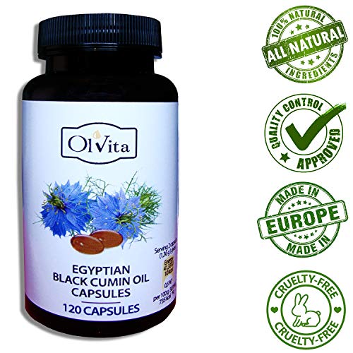 Ol'Vita: Aceite de comino negro crudo prensado en frío - 100% Nigella Sativa 500mg 120 Cápsulas Suplemento dietético