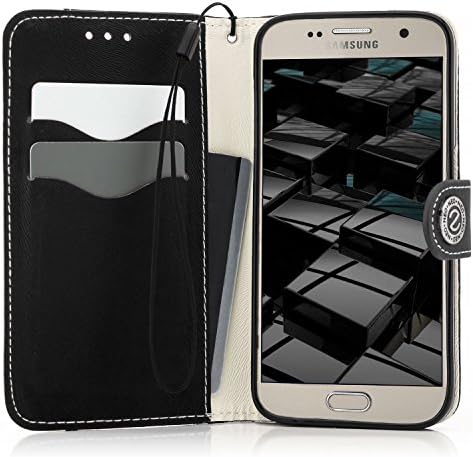 Saxonia Samsung Galaxy S6 Edge Plus Case Protector Flip Cover Phone Wallet [Card Holder Slots] Stand Function, Two-Colour Black-White