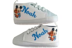 Newborn Baby Shoes, Personalised Name Shoes, Crib Shoes with Print (Mickey, 3-6 Months)