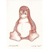 Original Rötelzeichnung auf Zeichenkarton: Linux Tux Pinguin Penguin / 24x32 cm