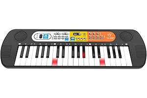 Cefa Toys Teclado Luminoso 37 Teclas, 22 Canciones Aprendizaje,7 Ritmos, 8 Tonos, 3 Almohadillas de Sonido, Altavoz y Micrófono.