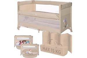 Dermodiva Lettino da Viaggio Co-Sleeping 0-4 anni Lorelli, Sponda Reclinabile, Materasso in Memory, Kit Doppia Altezza, Borsa per il Trasporto, Richiudibile e Trasportabile (fog beige)