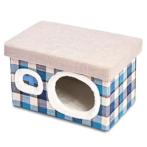 NOERTPET Blue Cat House for Indoor Cats, Cat Bed, Cat Condo, Cat Hut, Cat Cube, for Kitten or Large Cats, with Removable and Washable Soft Cushion Super Cute