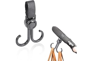 PSOWQ Gancio per Passeggino, Gancio per Borsa fasciatoio, Borse, Borse appese, Zaini, Portamonete. Accessori per Passeggino, Universal Fit - Nero - 1 Confezione