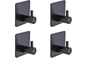 SZWLJ Self Adhesive Hooks 4 Pack, Coat Hooks, Sticky Hooks Strong, for Stick on Hooks Door Hooks, Bathroom Hooks, Wall Hooks, Kitchen Hooks, Suction Hooks (Black)