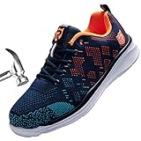 LARNMERN Chaussure de Securité Femme, S3 SRC Antidérapantes Knit Respirant Basket Securité Embout en Acier Anti-Perforation Chaussures de Travail Légères (37 EU Orange)