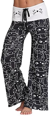 YTJH Women's Wide-Leg Pants Mid-Waist Cotton Printed Pants With Micro-Elastic Cord Relaxed, Elegant For Different Body Shapes(Black)