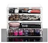 Feibrand Acrylic Transparent Cosmetic Makeup Organiser Holder with 4 Drawers Extra Wide and Larger Space