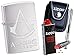 Produktbild Zippo Assassins Creed Chrome Brushed + Zippo POUCH mit Zippo Zubehör und L.B Chrome Stabfeuerzeug (mit CLIP Black Pouch)
