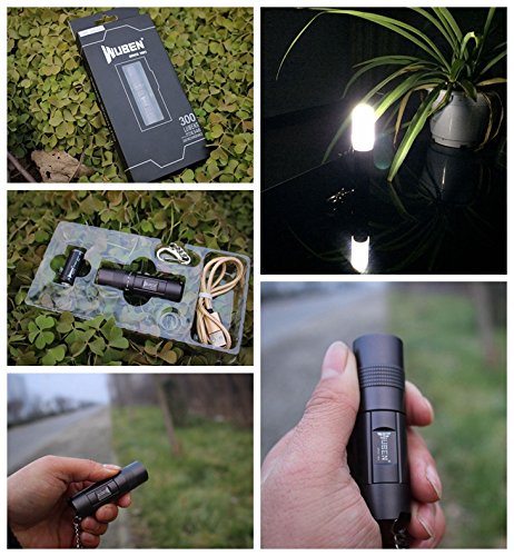 WUBEN® E346 Tragbare Taschenlampe Wasserdichte IPX-8 wiederaufladbare CREE XP-G2 LED Taschenlampe mit USB gerade füllenden Anschluss Inklusive 16340 Akku Real 300 Lumen Original Unique Design Militär grade III hart eloxiert Aluminiumlegierung Schwarz - 6