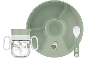 Mepal - Babygeschirr Set Mio Little Dutch - Inklusive auslaufsicherem Trinklernbecher, Kinderteller mit Unterteilung & Lernlöffel - Spülmaschinengeeignet & BPA frei - 3-teilig Set - Little Farm