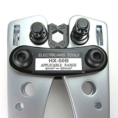 Crimpzange, Kabelschuhzange Kabelschuhe Presszange gross aus Stahl mit rutschfesten Griffen und drehbarem Revolver-Crimpeinsatz für 6 – 10 – 16 – 25 – 35 – 50 mm² - 2