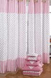 Homescapes Kindervorhang Mädchen Kinderzimmer Ösenvorhang Dekoschal Hearts 2er Set pink weiß 117 x 137 cm (Breite x Länge je Vorhang) 100% reine Baumwolle - 2