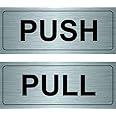 Push Pull Sign Sticker Metallic Color Horizontal for Glass Doors Office Hospital Mall Business (10 X 5 cm)