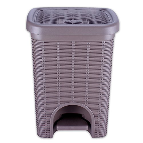 Eleganter Tret Mülleimer / Abfallbehälter „Pure“ in Flechtoptik aus Kunststoff in weiß oder braun (braun) (braun) - 2