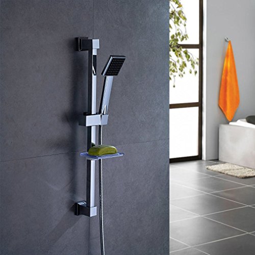 Auralum® Handbrause Set 8cm x 8cm Dusche Handbrause Duschkopf mit Seifenschale + Brausehalter + Brauseschlauch + Brausestange