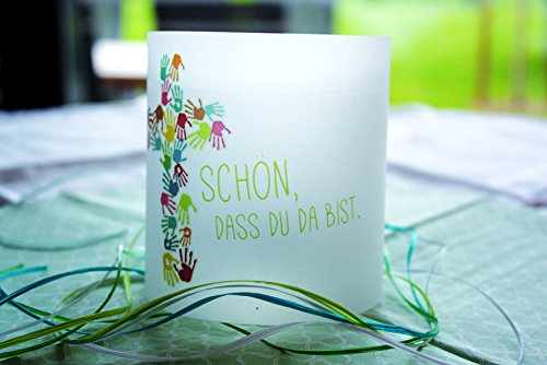 5 Tischlichter Konfirmation, Kommunion, Erstkommunion, Tischschmuck Tischdekoration Motiv buntes Kreuz aus Kinderhänden - 2